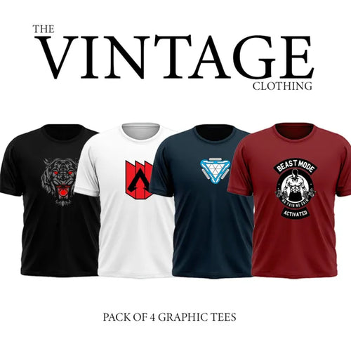 The vintage clothing pack of 4 premium printed Tshirt For Men